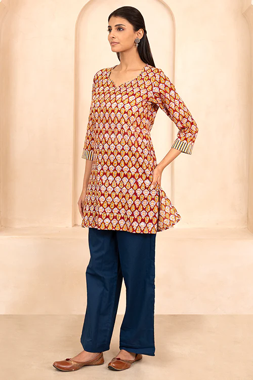 Shuddhi Red Handblock Printed Short Kurti - Image 3