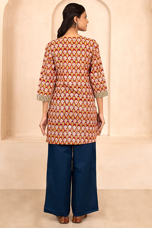 Shuddhi Red Handblock Printed Short Kurti - Image 4