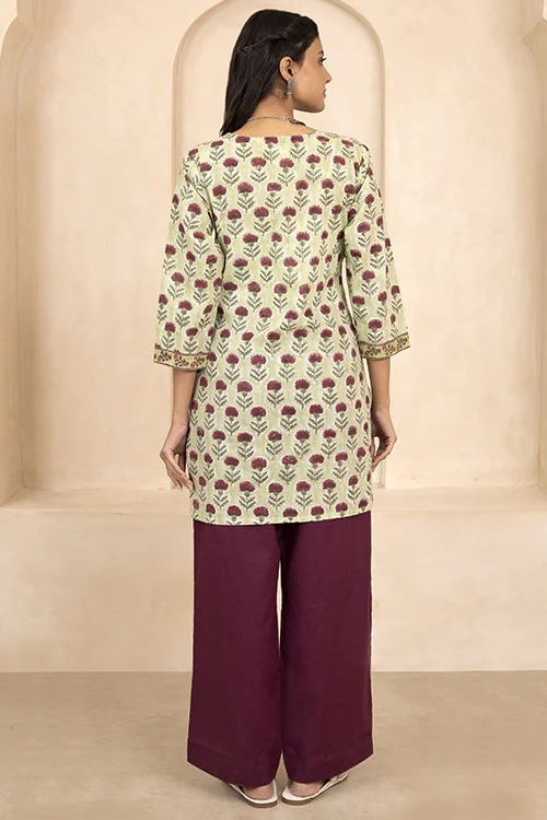 Shuddhi Sage Green Handblock Printed Short Kurti - Image 5
