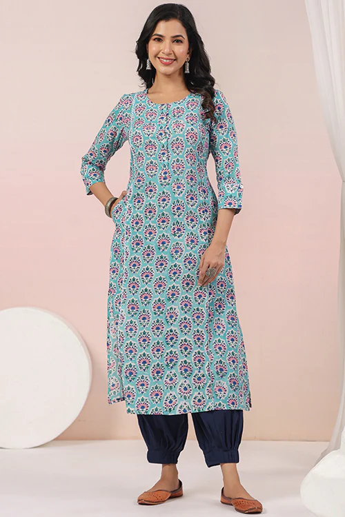 Shuddhi Sea Green And Blue A Line Kurta