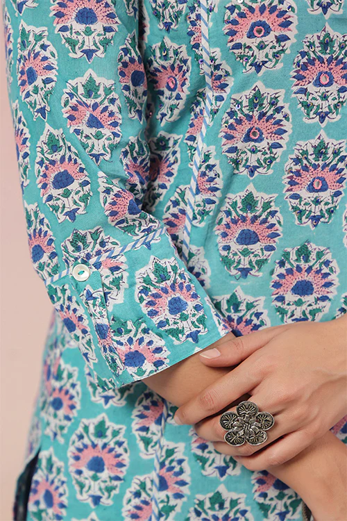 Shuddhi Sea Green And Blue A Line Kurta - Image 3