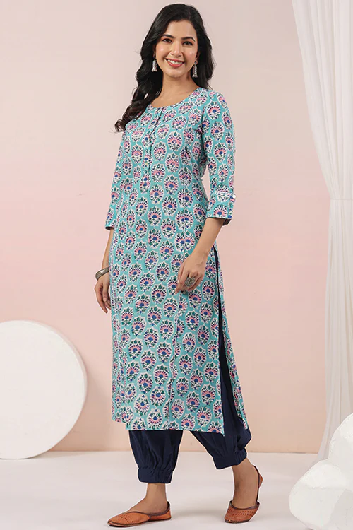 Shuddhi Sea Green And Blue A Line Kurta - Image 4