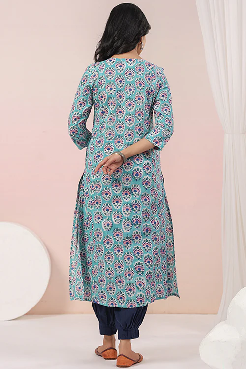 Shuddhi Sea Green And Blue A Line Kurta - Image 5