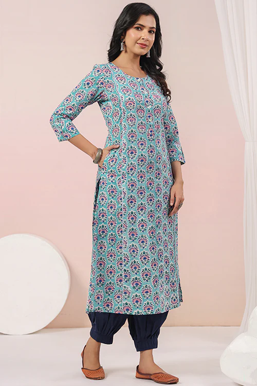 Shuddhi Sea Green And Blue A Line Kurta - Image 7