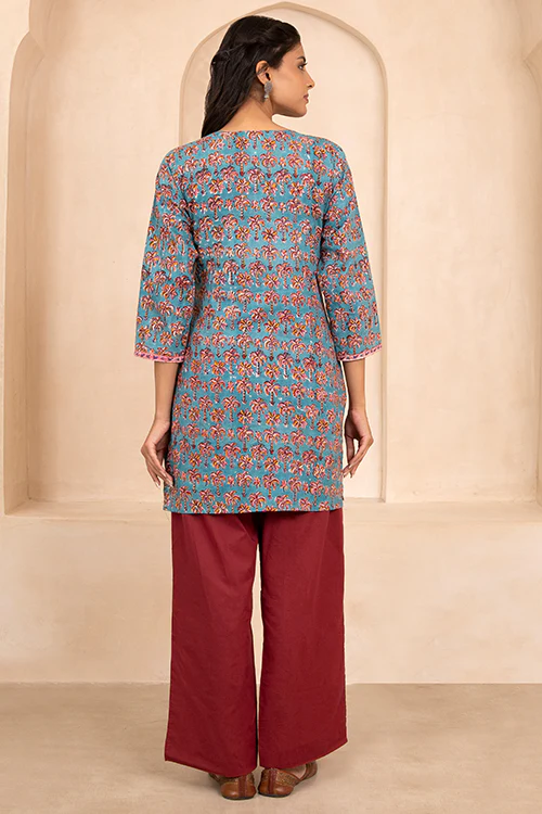 Shuddhi Sea Green Handblock Printed Short Kurti - Image 6
