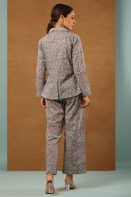 Shuddhi Steel Blue 3 Pcs Co-Ord Set - Image 5