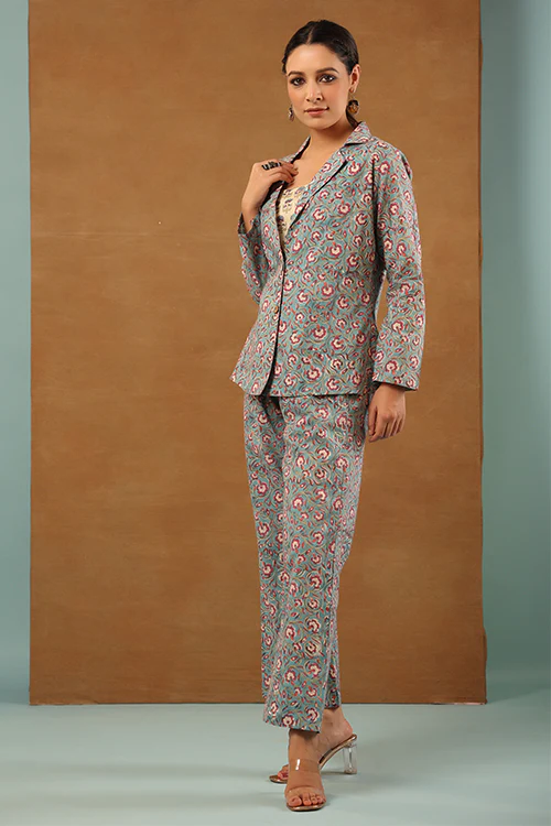 Shuddhi Steel Blue 3 Pcs Co-Ord Set - Image 6