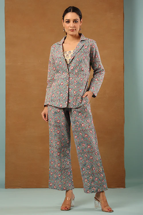 Shuddhi Steel Blue 3 Pcs Co-Ord Set - Image 8