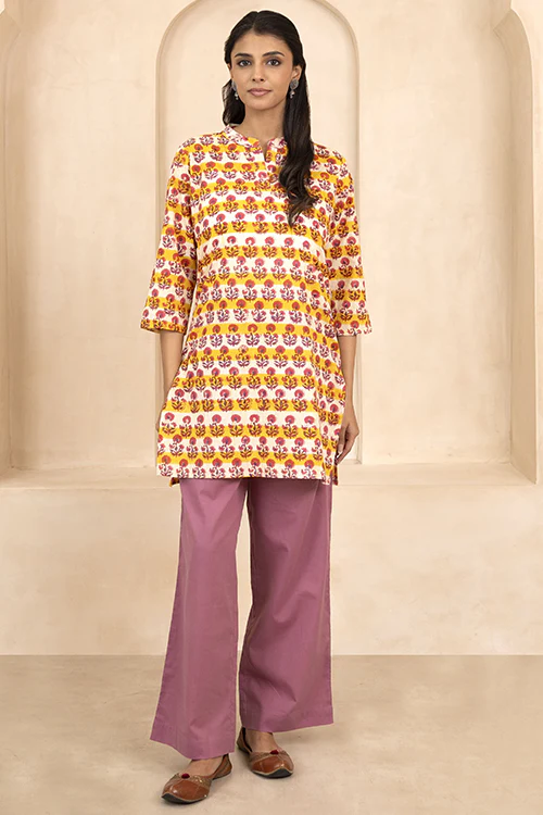 Shuddhi Teal Green Handblock Printed Short Kurti - Image 2