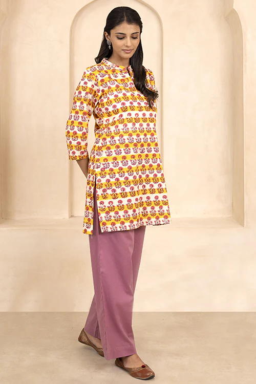 Shuddhi Teal Green Handblock Printed Short Kurti - Image 4