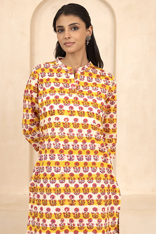 Shuddhi Teal Green Handblock Printed Short Kurti - Image 6