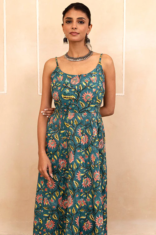 Shuddhi Teal Spaghetti Dress - Image 2