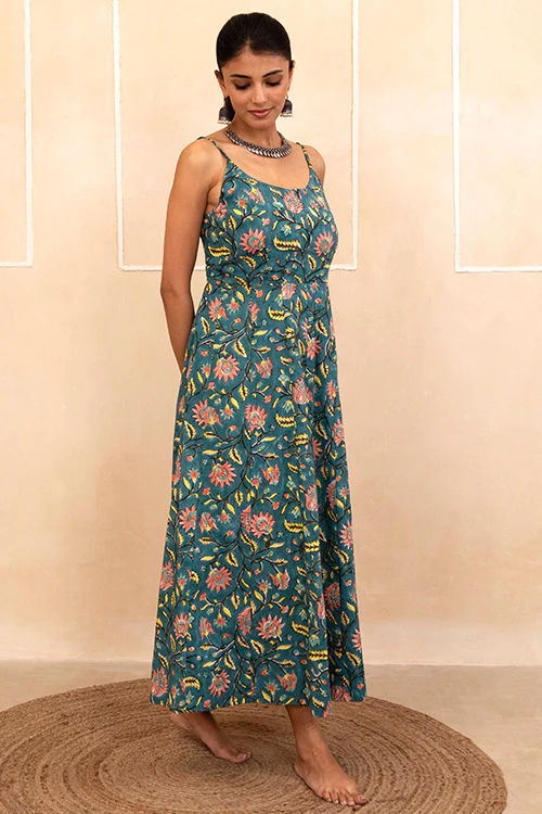 Shuddhi Teal Spaghetti Dress - Image 4