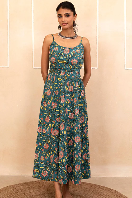 Shuddhi Teal Spaghetti Dress - Image 5