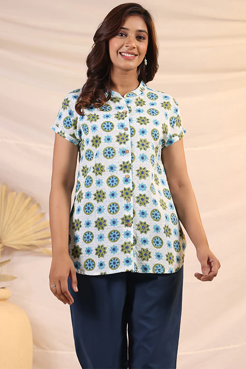 Shuddhi White And Blue Shirt - Image 3