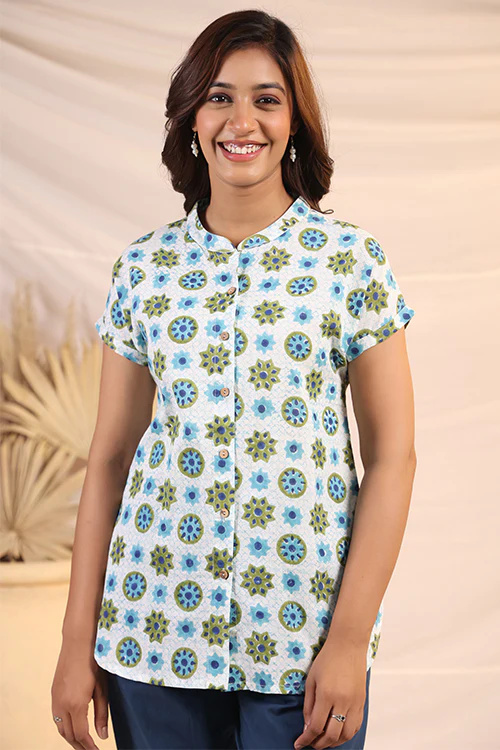 Shuddhi White And Blue Shirt - Image 4