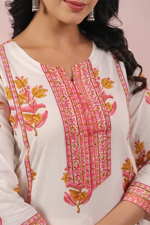 Shuddhi  White And Pink Kurta And Pant Set - Image 2