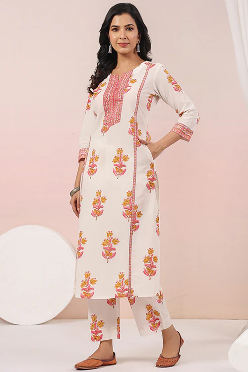 Shuddhi  White And Pink Kurta And Pant Set - Image 4