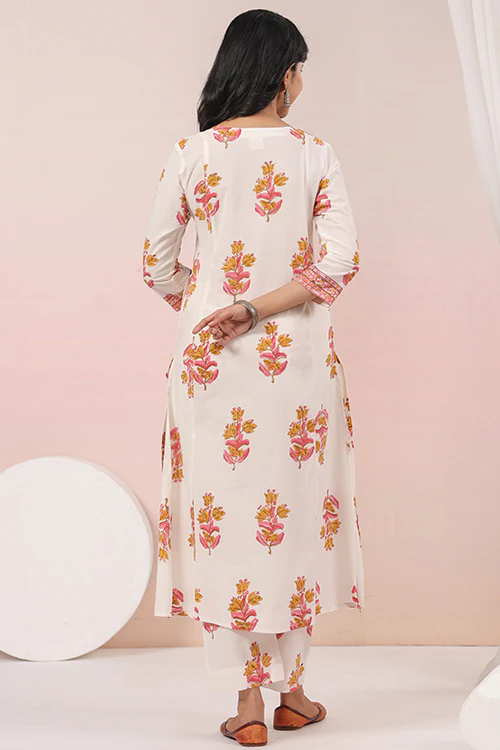 Shuddhi  White And Pink Kurta And Pant Set - Image 5
