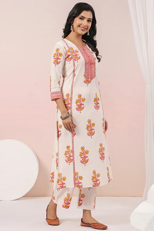Shuddhi  White And Pink Kurta And Pant Set - Image 6