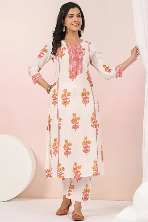 Shuddhi  White And Pink Kurta And Pant Set - Image 7