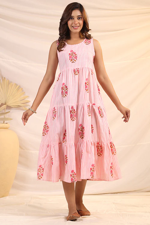 Shuddhi White And Pink Tier Dress