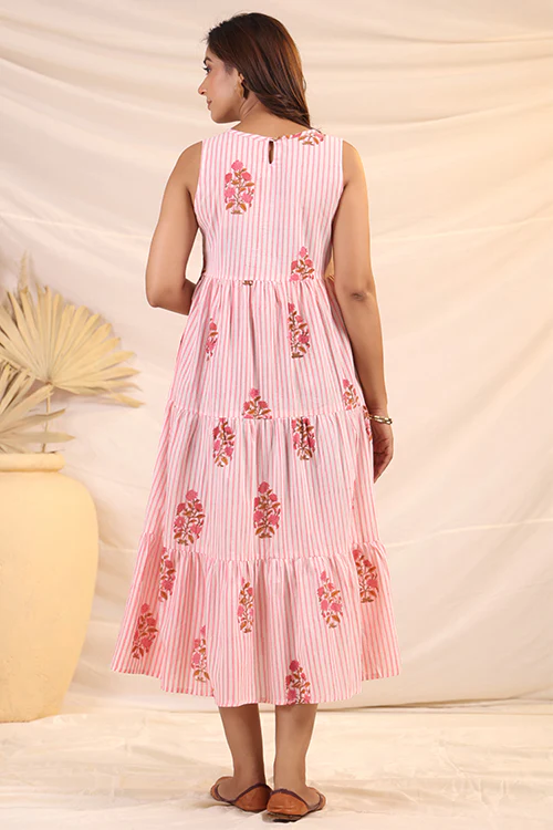 Shuddhi White And Pink Tier Dress - Image 5