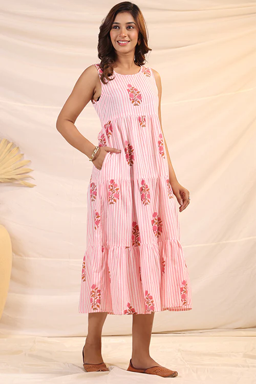 Shuddhi White And Pink Tier Dress - Image 6
