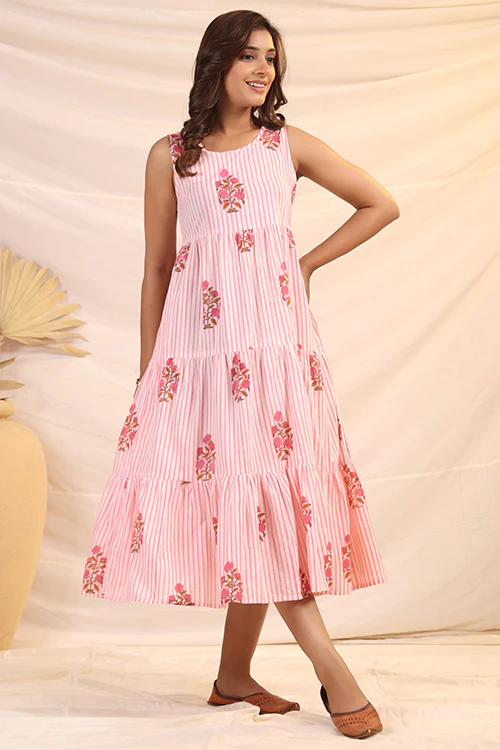 Shuddhi White And Pink Tier Dress - Image 8