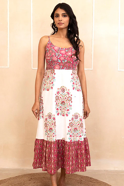Shuddhi White and Red Spaghetti Dress
