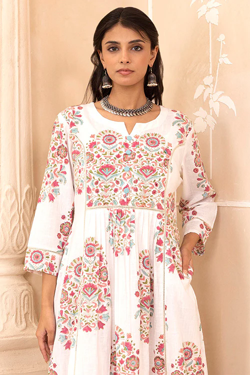 Shuddhi White Mughal Motif Dress - Image 3