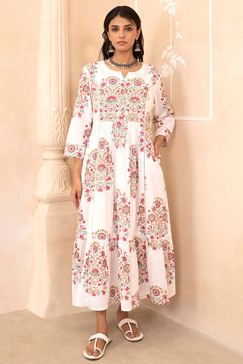 Shuddhi White Mughal Motif Dress - Image 4