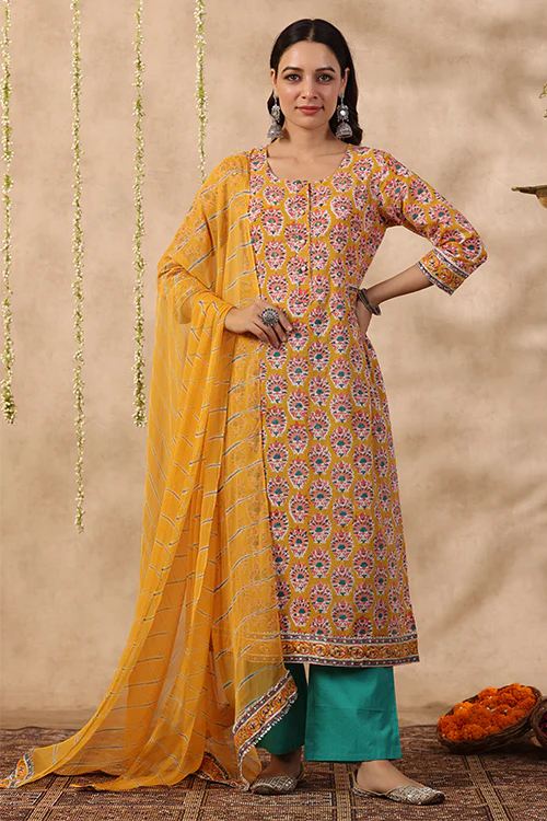 Shuddhi Yeallow And Blue 2 Piece Set - Image 3