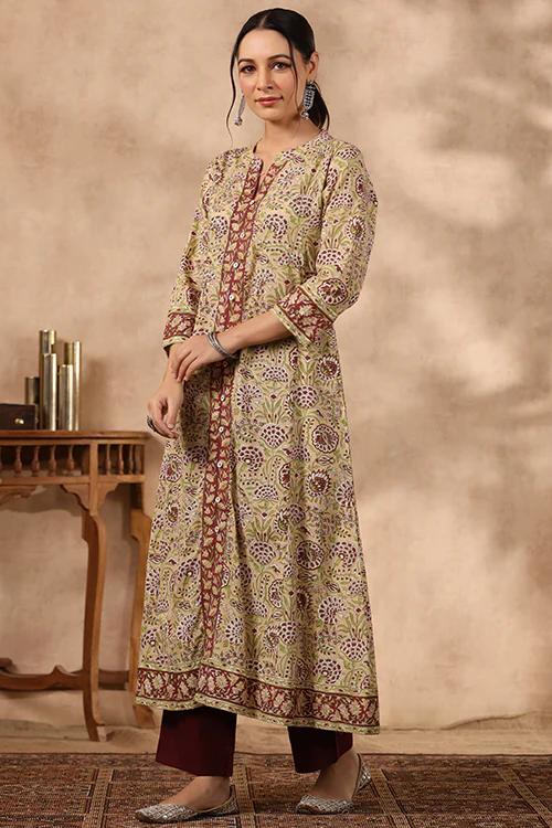 Shuddhi Yellow And Green A Line Kurta - Image 3