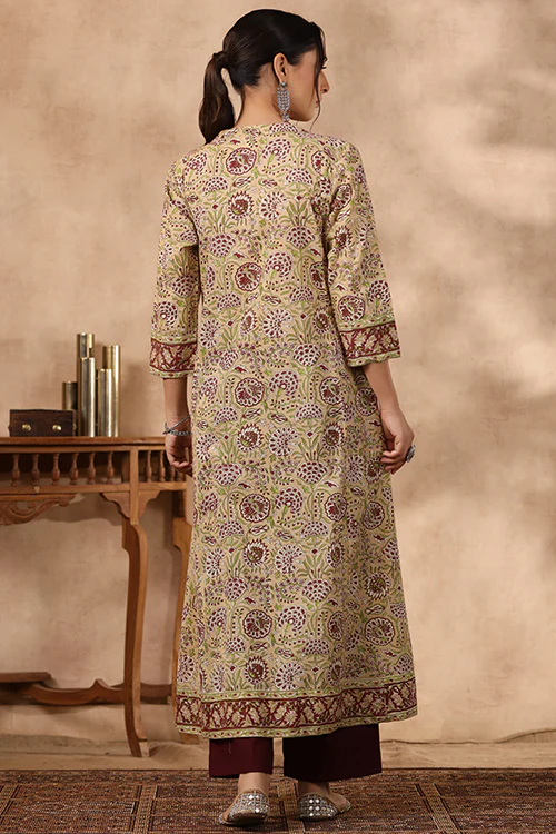 Shuddhi Yellow And Green A Line Kurta - Image 5