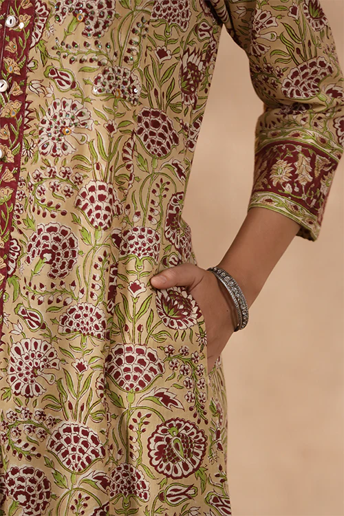Shuddhi Yellow And Green A Line Kurta - Image 7