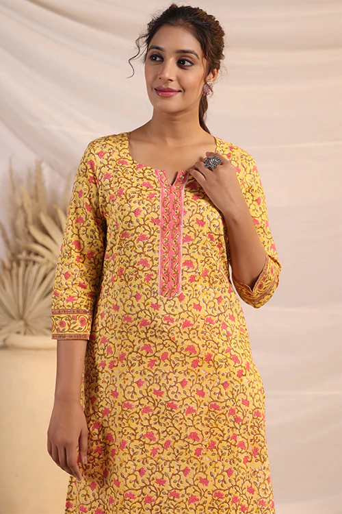 Shuddhi Yellow And Pink Kurta - Image 3