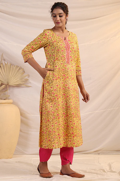 Shuddhi Yellow And Pink Kurta - Image 7
