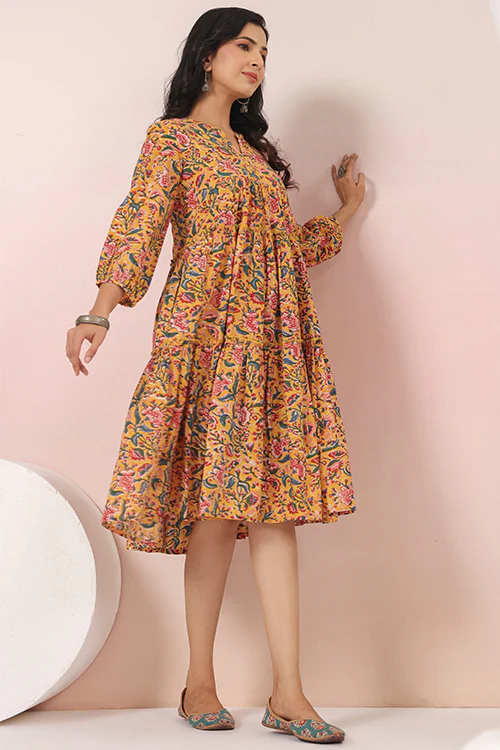 Shuddhi Yellow And Pink Tier Dress - Image 10