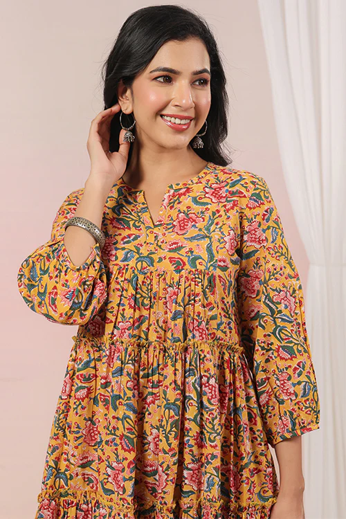 Shuddhi Yellow And Pink Tier Dress - Image 2