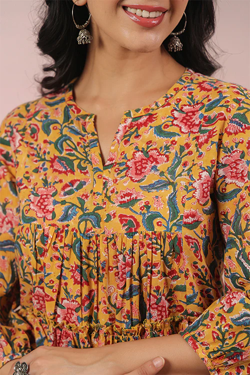 Shuddhi Yellow And Pink Tier Dress - Image 3