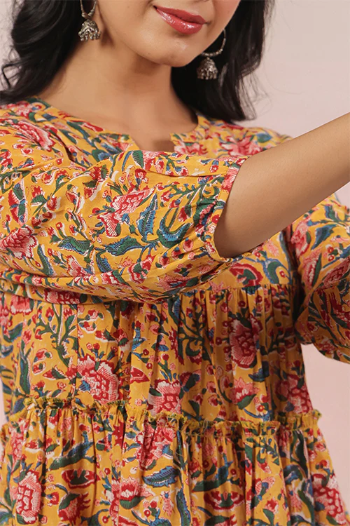 Shuddhi Yellow And Pink Tier Dress - Image 4