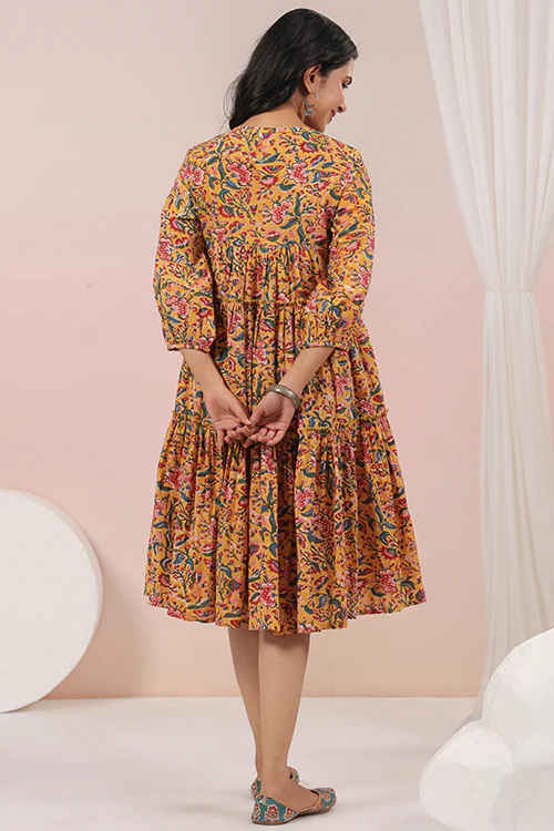 Shuddhi Yellow And Pink Tier Dress - Image 5
