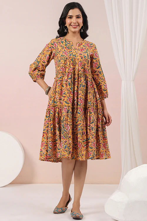 Shuddhi Yellow And Pink Tier Dress - Image 6