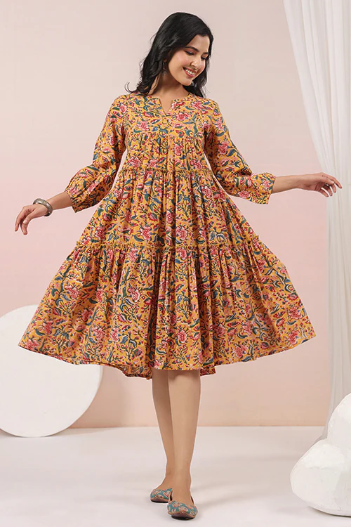 Shuddhi Yellow And Pink Tier Dress - Image 7