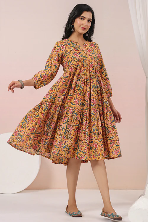 Shuddhi Yellow And Pink Tier Dress - Image 8