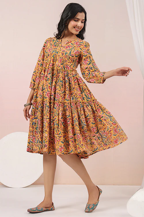 Shuddhi Yellow And Pink Tier Dress - Image 9