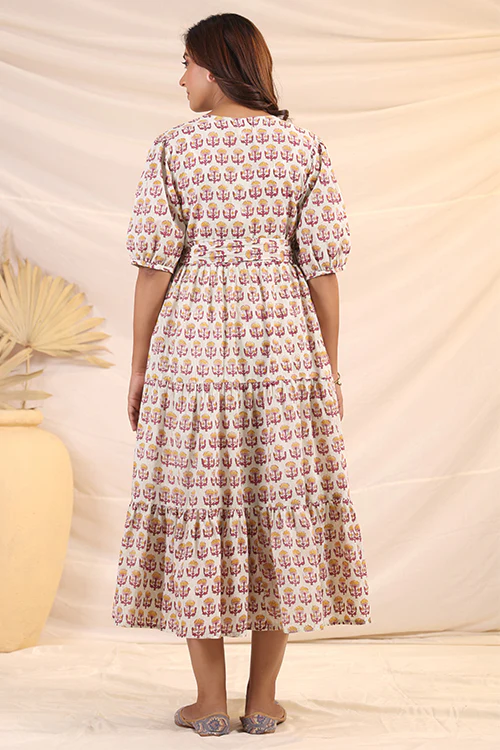 Shuddhi Yellow And Pink Tier Wrap Dress - Image 5