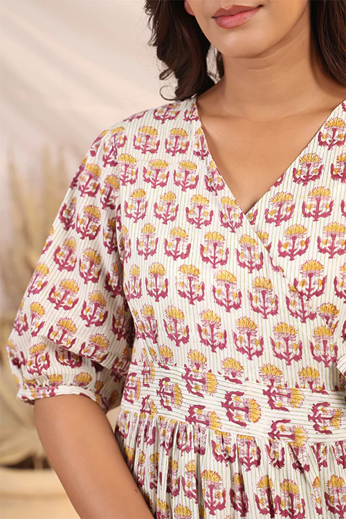 Shuddhi Yellow And Pink Tier Wrap Dress - Image 9