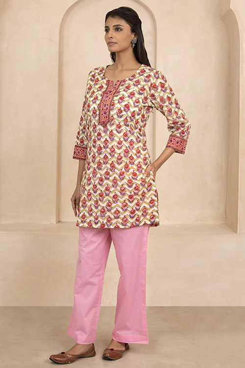 Shuddhi Yellow Handblock Printed Short Kurti - Image 2